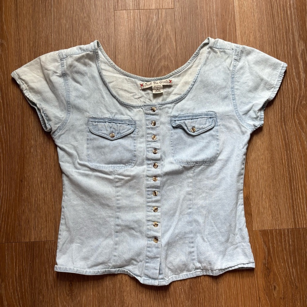 Vintage Light Blue Button-Up Blouse